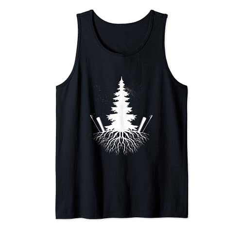 Tree Nature Snow Ski Mountains Skies Sporty Skiing Tank Top, Black