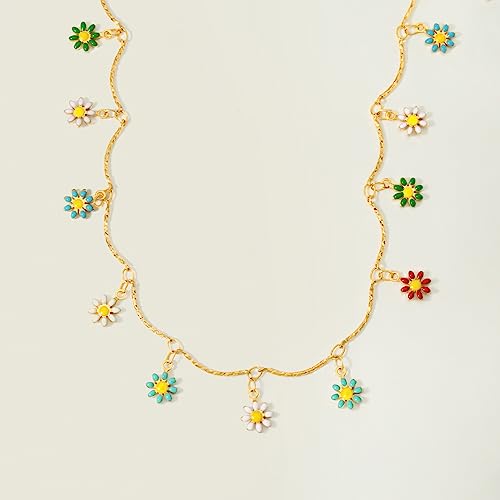 Mevecco Gold Chain Choker Necklace,14K Gold Plated Dainty Cute Lip Chain Long Necklace Delicate Fashion Daisy Choker Necklace Jewelry Gift For Women #TOP3