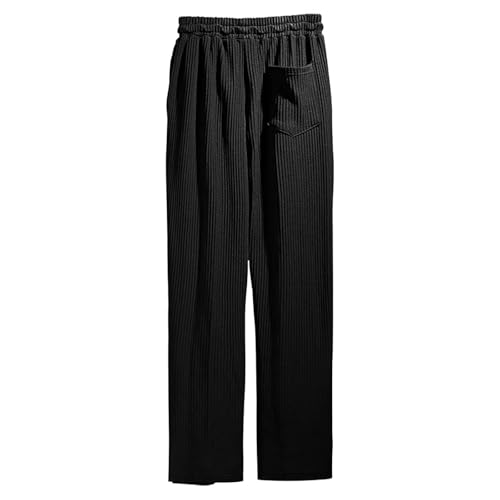 Hawyet Casual Pants for Men Solid Color Straight Leg Sweatpants Drapey Striped Drawstring Elastic Waist Loose Fit Trousers2