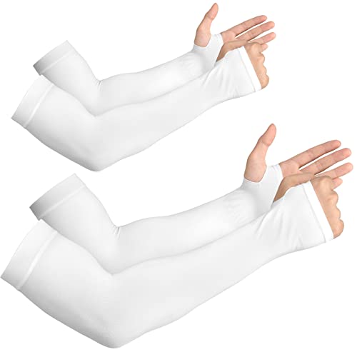 Yeslife 2 Pairs White Uv Sun Protection Arm Sleeves For Men &Amp; Women - Tattoo Cover Up - Upf 50 Cooling Sports Sleeve For Basketball Golf Running