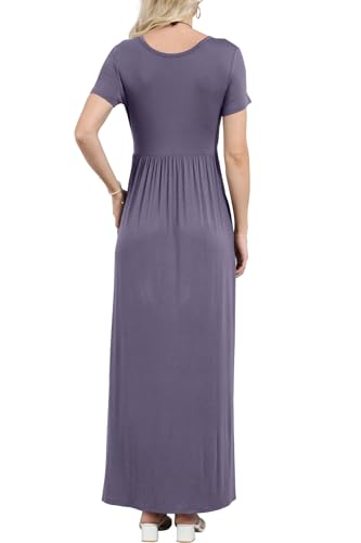 Image of EUOVMY Women's Short Sleeve Loose Plain Maxi Dresses Casual Vacation Long Dresses with Pockets