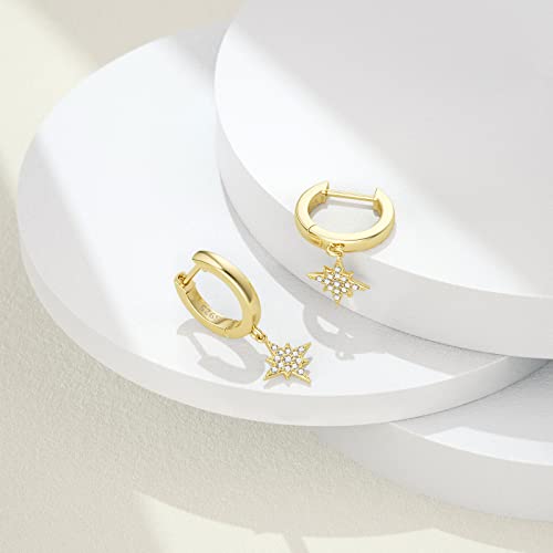 Sevenwell Celestial Drop Dangling Hoop Earring For Women, Cubic Zirconia Star Huggie Dangle Earring S925 Sterling Silver Gift For Her Mom, Sister, Daughter, Wife #TOP4
