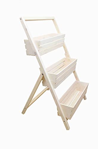 DIXIE STORE Blumenständer aus Holz in Form Einer Leiter - Origineller Dekorativer Topfpflanzenständer - für Terrasse Balkon und Garten - Keine Montage Nötig - Größe 90x66x68 cm Farbe Weiß Cover