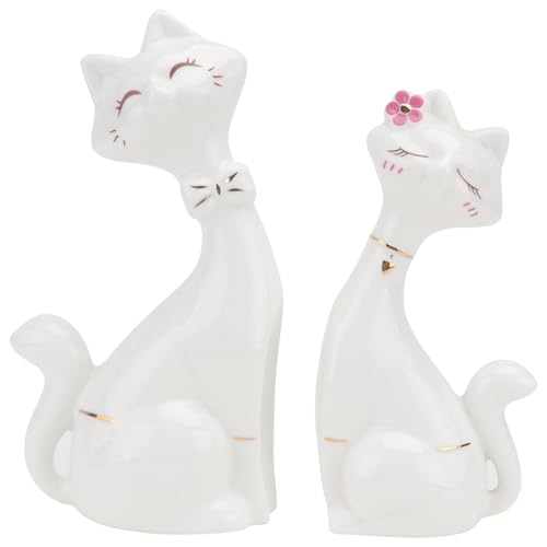 Duo statuette chat blanc en céramique style créatif idée cadeau maison chic - 2