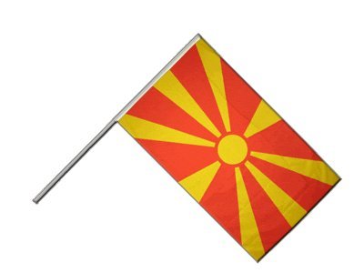 Drapeau Macédoine sur hampe 60x90 aux finitions soignées pour cérémonie