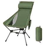 TOBTOS Lightweight Folding Camping Chair, Portable High Back Camping Chair wirh Headrest and Side Pocket, Heavy Duty Stable for Outdoor Camp, Hiking, Backpacking, Beach (Green)