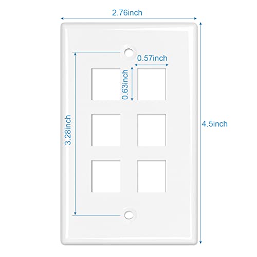 Image of iwillink 6-Port Keystone Wall Plate 5-Pack, Low Profile Ethernet Wall Plates for Keystone Jack, White