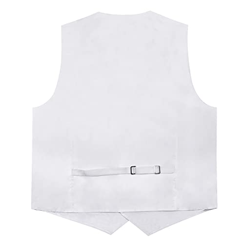 Image of DiBanGu Mens Paisley Suit Waistcoat,Silk Dress Vest and Bowtie Pocket Square Cufflinks with Lapel Pin Set for Wedding Tuxedo, White, X-Large
