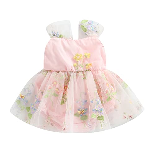 Newborn Baby Girl Embroidered Romper Dress Infant Girls Floral Sleeveless Bodysuit Mesh Tutu Tulle Dresses Summer Outfits (Pink,18-24 Months) #TOP5