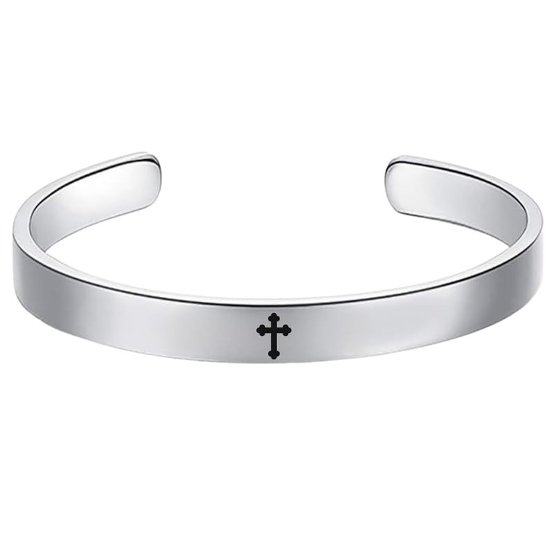Cross Design Christian Cuff Kada Wristbands,Inspirational Daily Bible Verse Bracelets Religious Gifts For Men Women Teens Gold Stainless Steel-image-22