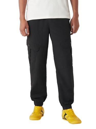 Image of Bewakoof Men's Solid Super Loose Fit Nylon Joggers