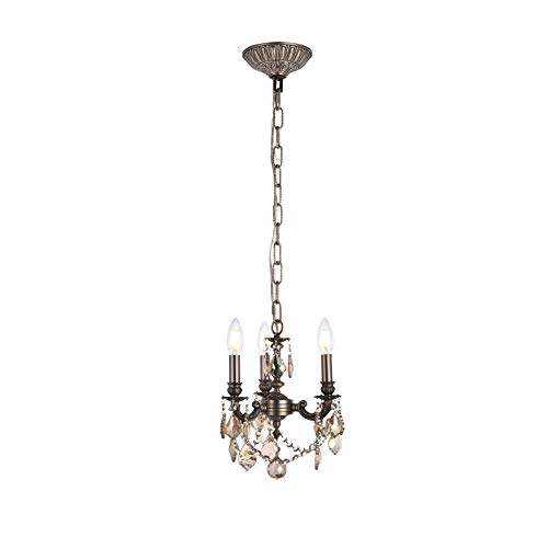 Elegant Lighting 9103D10PW-GT/RC Royal Cut Lillie 3-Light, Single-Tier Chandelier, Finished in Pewter with Smoky Golden Teak Crystals
