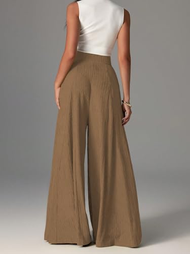 Image of Shasmi Women's Elegant High Waist Wide Leg Pants - Textured Solid Color Loose Fit Long Trousers | Casual Beach & Airport Outfit | Lightweight Flowy Palazzo Style (Trouser 259)
