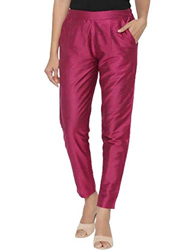 Women Fuchsia Slim Fit Solid Trousers