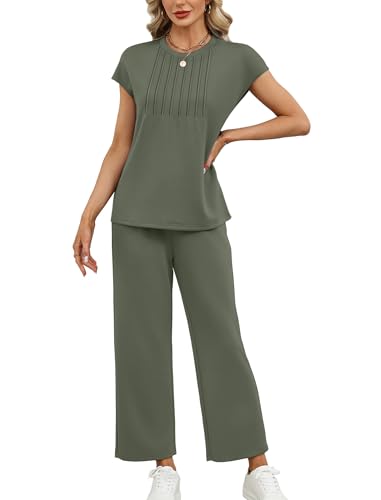 Image of Sampeel Two Piece Sets for Women Summer Vacation Outfits Cap Sleeve Tops Lounge Matching Sets Women Clothing