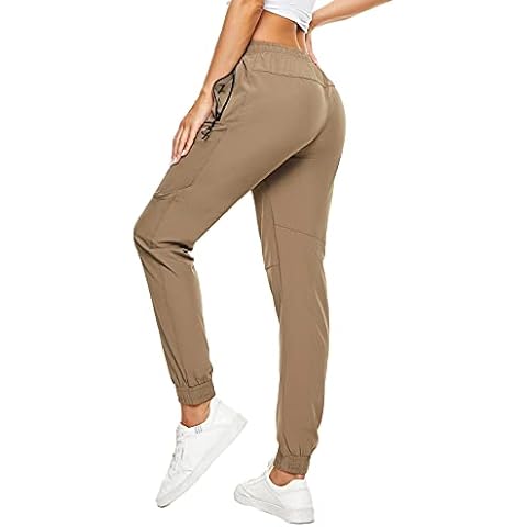 GOLDPKF Womens Hiking Pants Lightweight with Pockets and Elastic Bottom Ladies Tall Sweatpants Petite Tall Womans Sweatpants Women's Track Quick Dry Pants Khaki UK14 Cover