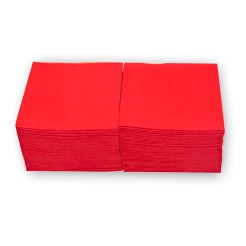 Morigami Servilletas de Papel para Cocktail, Rojo, Pequeñas 20x20 cm (Desplegadas), Acabado Punta Punta, 2 capas, Paquete de 100 Unidades
