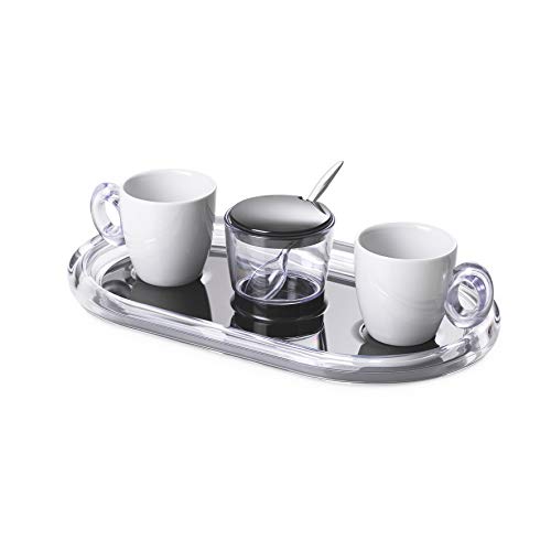Omada Design 2 tazas de café de 9 cl con bandeja y azucarero, respectivamente en porcelana y acrílico transparente y de…