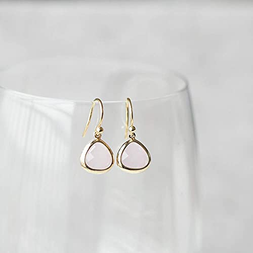 Dainty Simulated Pink Opal Dangle Earrings - 14k Gold-Plated, Hypoallergenic, Lightweight for Everyday Elegance, Minimalist October Birthstone Jewelry by MJLuLu2