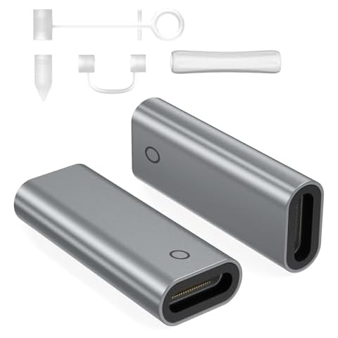AGVEE 2 Pack Charging Adapter for Apple Pencil 1st Generation, Female to Female Connector Charger Coupler Enables Apple Pencil 1st Gen Match iPad 10, Dark Gray Cover