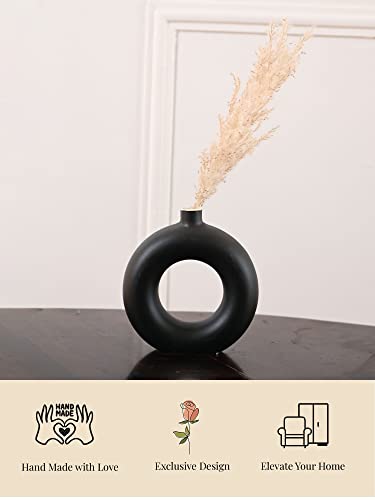 Image of Purezento Beautiful Ceramic Decorative Vases with Unique Quality for Home Decor,Center Table, Flowers Pot, Bedroom Side Corners, Living Room Decoration,and Party Centerpieces- (Black,Donuts 6 inch VASE)