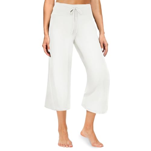 Image of ZOOSIXX Soft Black Pajama Pants for Women, Wide Leg Comfy Casual Lounge Yoga Capri Pants 22'' / 30''