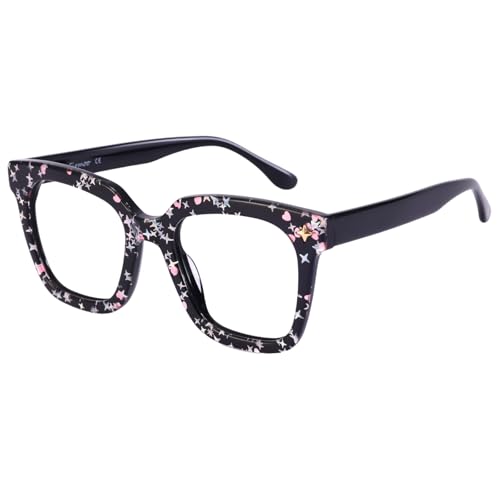 Image of Firmoo Oversized Blue Light Glasses for Women Men Large Frame Anti Eyestrain & UV Protection Computer Gaming Blue Blocker Eyeglasses(Glare Black)