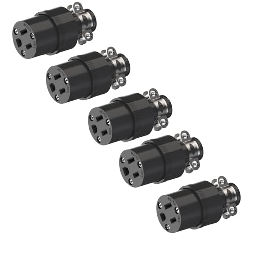 ThunderWay Extension Cord Ends Female Kit Replacement Connector 3 Prong 15Amp 125Volt NEMA 5-15R UL Listed Black 5 Pack