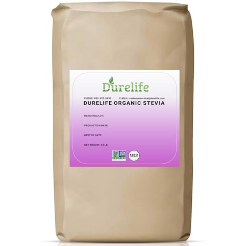 Durelife 100% Pure stevia extract sweetener 44 LB | No Erythritol, NON-GMO Project Verified, No Fillers, Zero Calorie Sugar Substitute | No Aftertaste | Micro-Spoon Included | Bulk Bag 704 oz