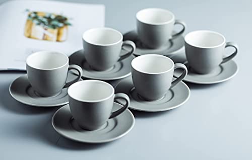 Yhosseun Porcelain Espresso Cups Set And Metal Stand 3 Oz Demitasse Cup For Coffee Shot, Mugs For Latte, Cafe Mocha, Cappuccino, And Tea, Serve For 6 Gray #TOP6