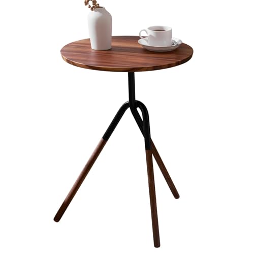 RECCI Solid Wood End Table, Modern Side Table with FSC Certified Wood & Knotted Metal Frame, Small Accent Couch Sofa Side Table for Living Room Bedroom, Walnut
