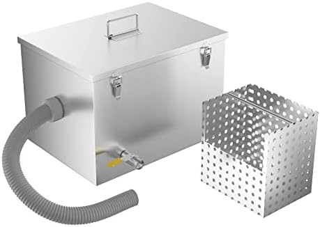 BEAMNOVA 8lbs Commercial Grease Trap Stainless Steel Interceptor for Restaurant Side Inlet
