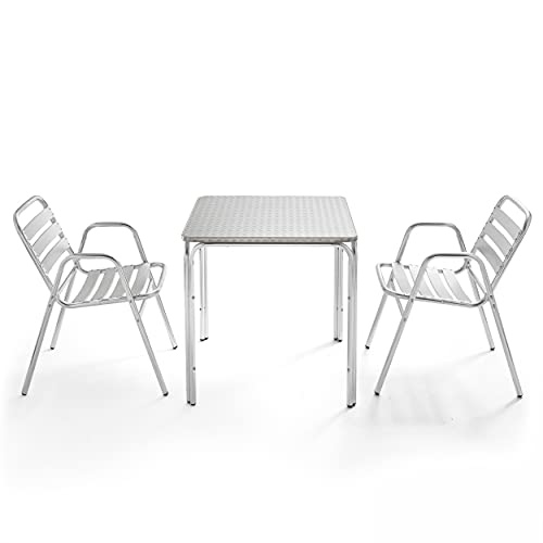 Boutique jardín – mesa de jardín cuadrada (aluminio y 2 sillones