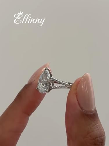 3.5ct Crushed Ice Elongated Pear Shaped Engagement Ring for Women,Split Shank 925 Sterling Silver Promise Ring for Wedding,Daily,Travel3
