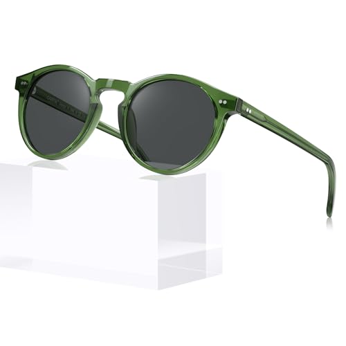 Image of CARFIA Vintage Round Polarized Sunglasses for Men Handcrafted Acetate Frame