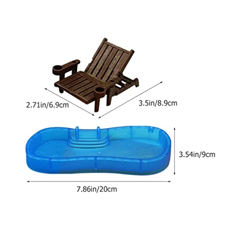 Cabilock 1 Conjunto Casa De Bonecas Mini Piscina Anel De Natação Em Miniatura Cadeira De Praia Guard