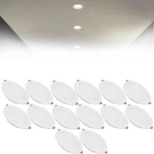 24W LED Recessed Ceiling Spotlights, 6000K Cold White Ultra Slim Panel Light, Cut Φ190-210mm, AC110-240V Round Downlights for Living Room Office, 14 Pack