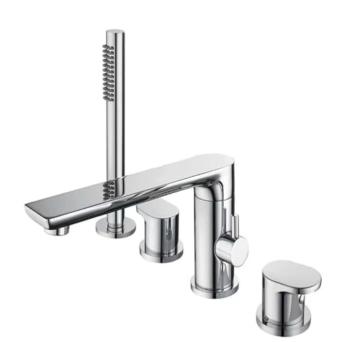 WOTZOV Juego de Grifo para bañera Romana con caño Giratorio extendido, Grifo para bañera montado en Cubierta, Grifo de baño de latón Macizo Dividido de Cuatro Orificios para Agua Caliente y fría