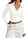 iGENJUN Womens Long Sleeve V Neck Polo Shirts Business Casual Collared Work Top Slim Fitted Basic 2025 Fall Winter Shirt, White,S
