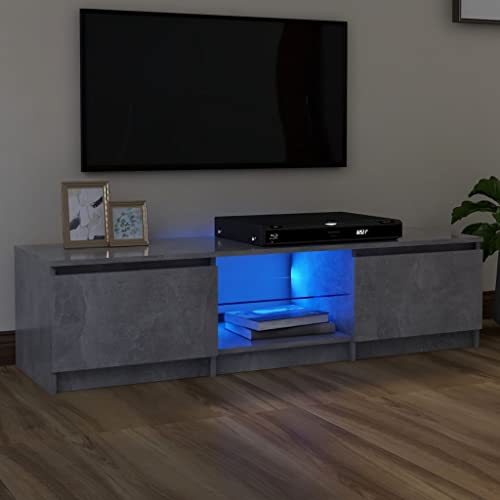 WIFESE Meuble TV avec Lumières LED Gris Béton 140x40x35,5 cm Armoire TV Meuble HiFi Meuble Salon Chambre Table de Télévision Facile à Nettoyer Meuble...