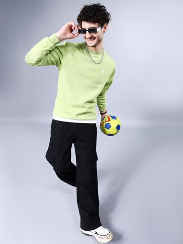 Image of The Indian Garage Co Green Regular Fit Self Design Overhead Crewneck Sweatshirt