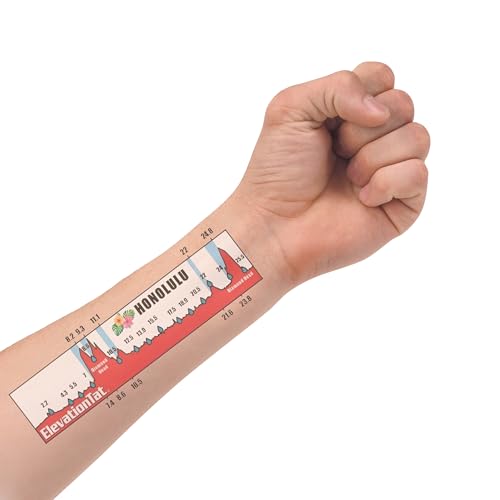 Honolulu Marathon Course Elevation Tattoo - Temporary Pace Guide with Aid Station Markers - Sweat & Weather Resistant, Easy to Apply & Remove - Perfect for Race Day Planning