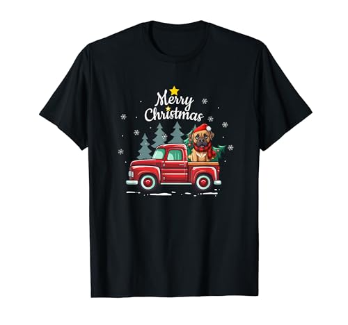 Boerboel Christmas Dog Truck Plaid Funny Xmas Tree T-Shirt