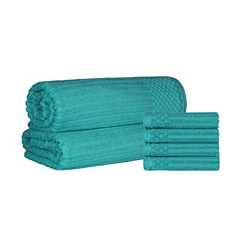Superior Cotton Towel Set, Includes 2 Bath Sheets and 4 Hand Towels, Daily Use Towels for Home, Bathroom, Guest Bath, Essential Quick Dry, Oversized, Ribbed, Absorbent, Soho Collection, Turquoise
