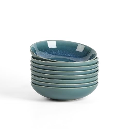 Image of Stone Lain Riley 8-Piece Pasta Bowl Set Stoneware, Bowls, Dishwasher and Microwave Safe, Dish Set for 8, Blue