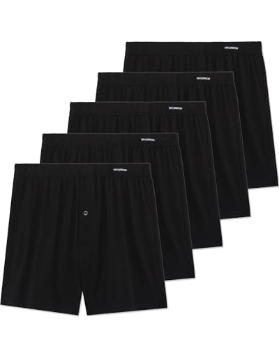 FM London 5-pack Mens Boxers Loose Fit - Super Soft 100% Cotton Underwear Solid colours with Button Fly and Comfort Stretch Waistband Black 4XL