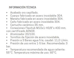 Bidet de oro cepillado Plenum en acero inoxidable con cartucho cerámico duradero 3