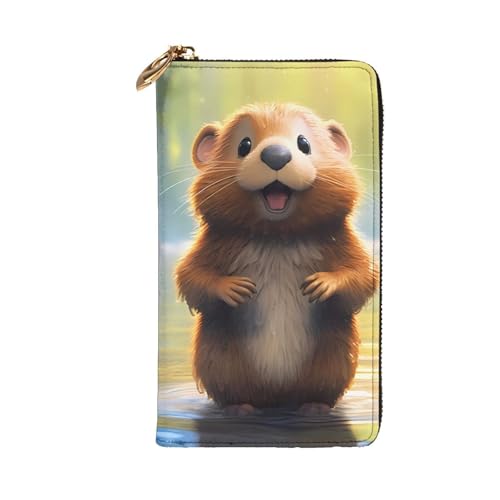 Cute Beaver Picture Leather Long Clutch Wallet for Fashionable Girls and Women - Durable, Stylish, and Functional, Black, One Size2