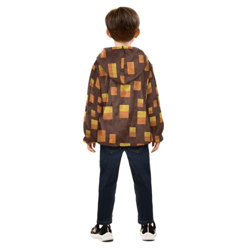 Square Grids with Holes Toddler Fleece Jacket Girl Boys Hooded Fleece Jacket Coat Warm Outwear Zip-up 3-10T4