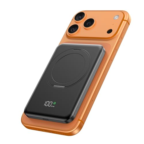 Magnético-Bateria-Externa-Inalámbrico-10000mAh - Riapow PD 20W Carga Rápida USB C Power Bank, Cargador Portátil con 360° Soporte Plegable y Pantalla LED para iPhone 17/16/15/14/13/12 Serie